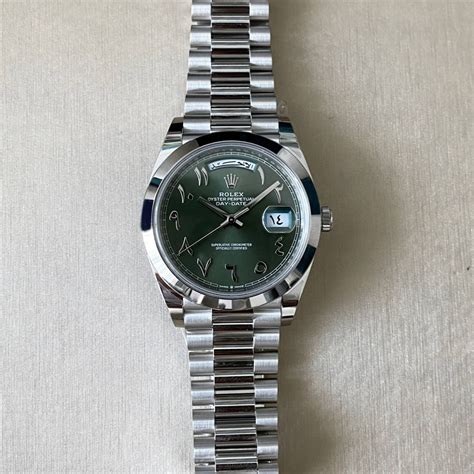 rolex day date green dial arabic|Rolex watch with arabic numbers.